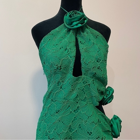 NEW! For Love and Lemon- Green Lace Hatler Neck Casey Mini Dress Cutout Large - Picture 3 of 12